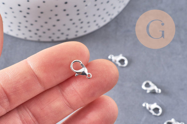 Fermoirs mousquetons zamac argentés 12mm, x20 (G1041)