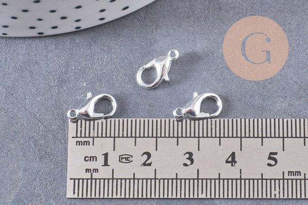 Fermoirs mousquetons zamac argentés 12mm, x20 (G1041)