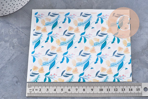 Feuille de transfert polymère – Motif Fleurs rose & jaune 14x10 cm, x1 (G11014)