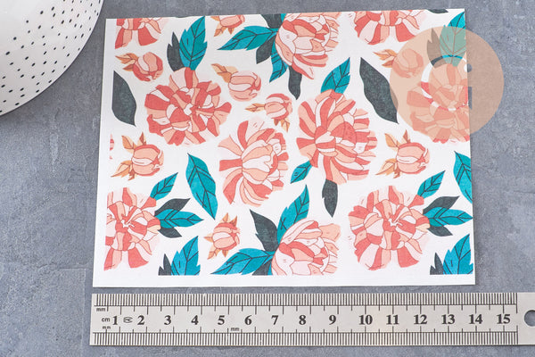 Feuille de transfert polymère – Pivoines stylisées 14x10 cm, x1 (G10763)