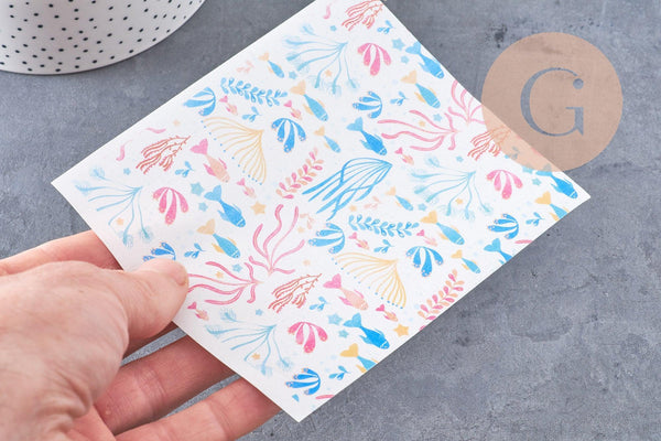Feuille de transfert polymère – motifs Corail Multicolore 14x10 cm, x1 (G10768)