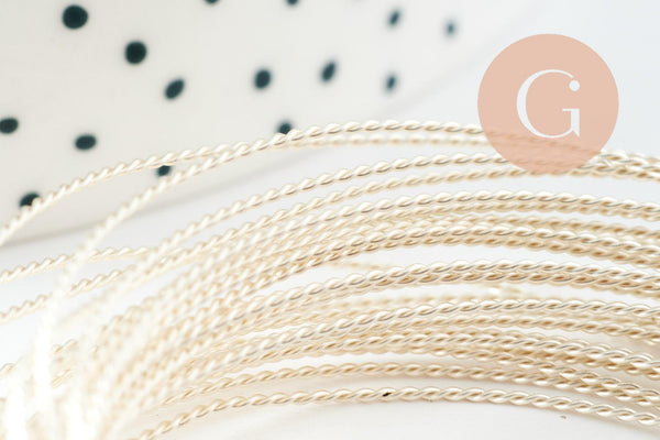 Fil métallique laiton argenté torsadé 0.8mm,x1 mètre (G9641)