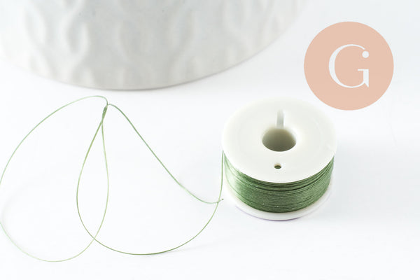 Fil pour tissage de perles delica miyuki nylon vert kaki 0.1mm, x1 rouleau de 46 mètres (G10565)
