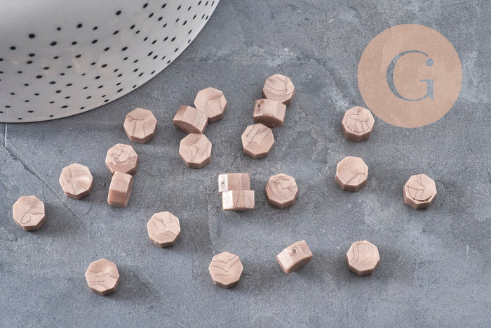 Granulés cire beige taupe nacré à cacheter, fourniture pour sceaux personnalisés et invitations de mariage DIY, x100 (G3604)