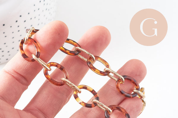 Grosse Chaine ronde écaille acrylique et aluminium doré texturé,perle acétate,17.5mm, x1 mètre, x1 mètre (G5066)