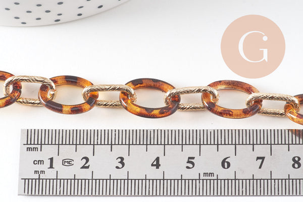Grosse Chaine ronde écaille acrylique et aluminium doré texturé,perle acétate,17.5mm, x1 mètre, x1 mètre (G5066)