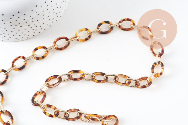 Grosse Chaine ronde écaille acrylique et aluminium doré texturé,perle acétate,17.5mm, x1 mètre, x1 mètre (G5066)