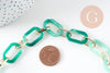 Grosse Chaine ronde écaille acrylique vert et aluminium doré texturé,perle acétate, chaine plastique,18.5mm, x1 mètre (G3365)