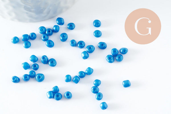 Grosses perles de rocaille bleu nacré 4mm, x 10Gr (G3813)