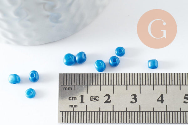 Grosses perles de rocaille bleu nacré 4mm, x 10Gr (G3813)
