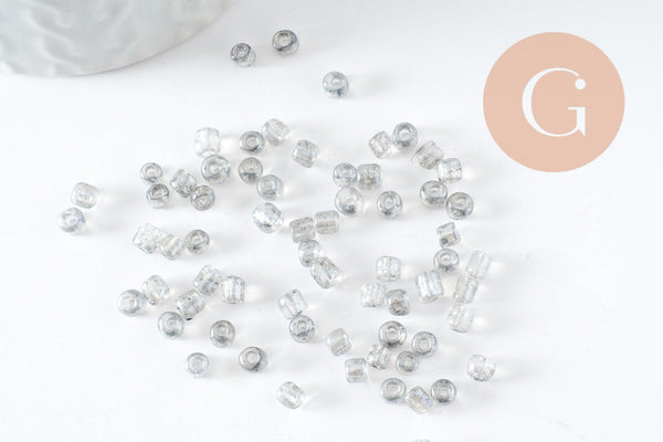 Grosses perles de rocaille gris clair transparent 4mm, x10Gr (G3739)