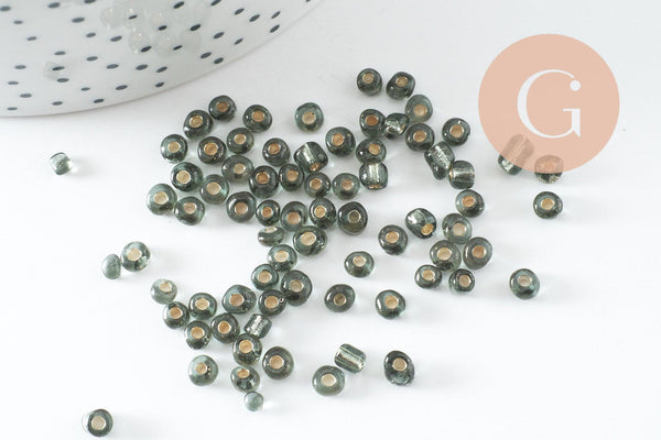Grosses perles de rocaille gris transparent, perles rocaille, grosse perles grises, création bijoux,4mm, x10 Gr (G3740)