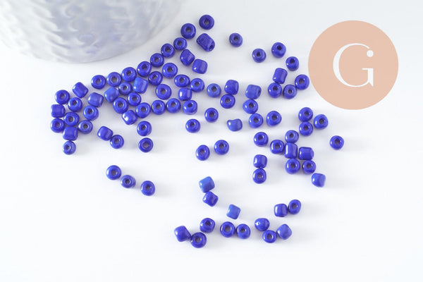Grosses perles rocaille bleu roi opaque 4mm, x10g (G0185)