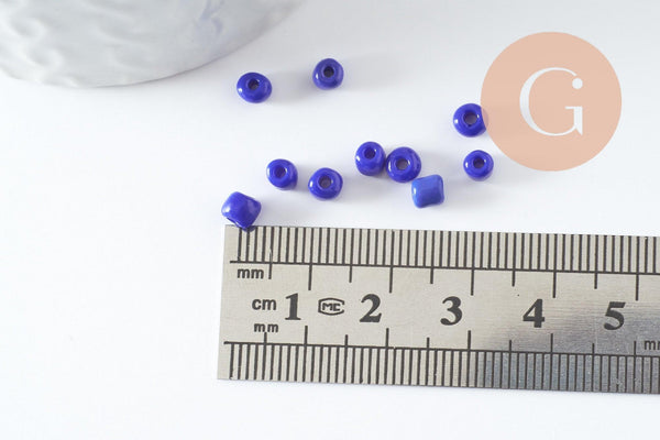 Grosses perles rocaille bleu roi opaque 4mm, x10g (G0185)