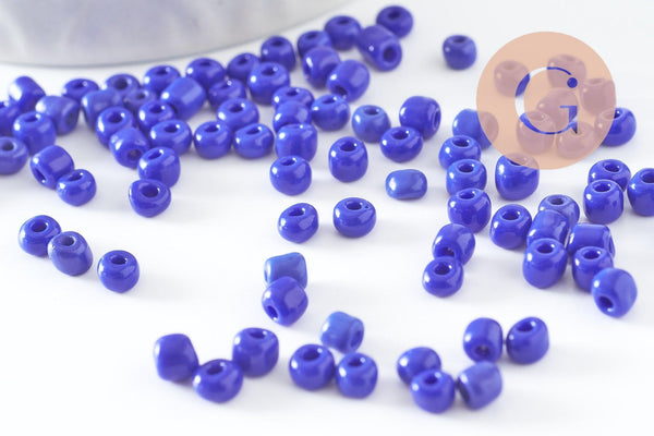Grosses perles rocaille bleu roi opaque 4mm, x10g (G0185)