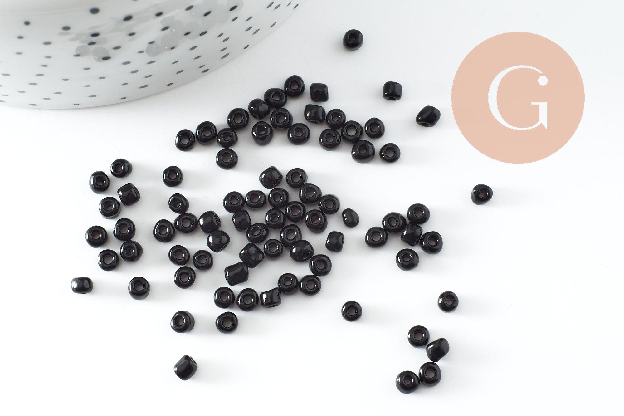 Grosses perles rocaille noire 4mm, x10Gr (G0901)
