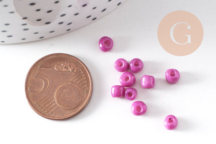 Grosses perles rocaille rose fuchsia 4mm,perles rocaille rose opaque, création bijoux , x10 Gr (G3737)