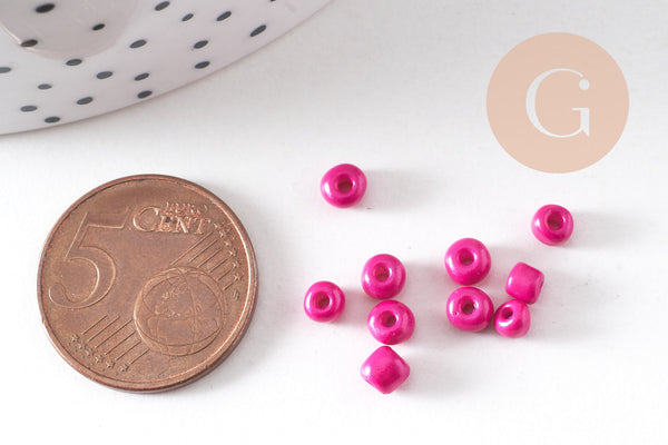 Grosses perles rocaille rose nacré peintes 4mm,perles rocaille, rose opaque, perles verre, x 10Gr (G0190)