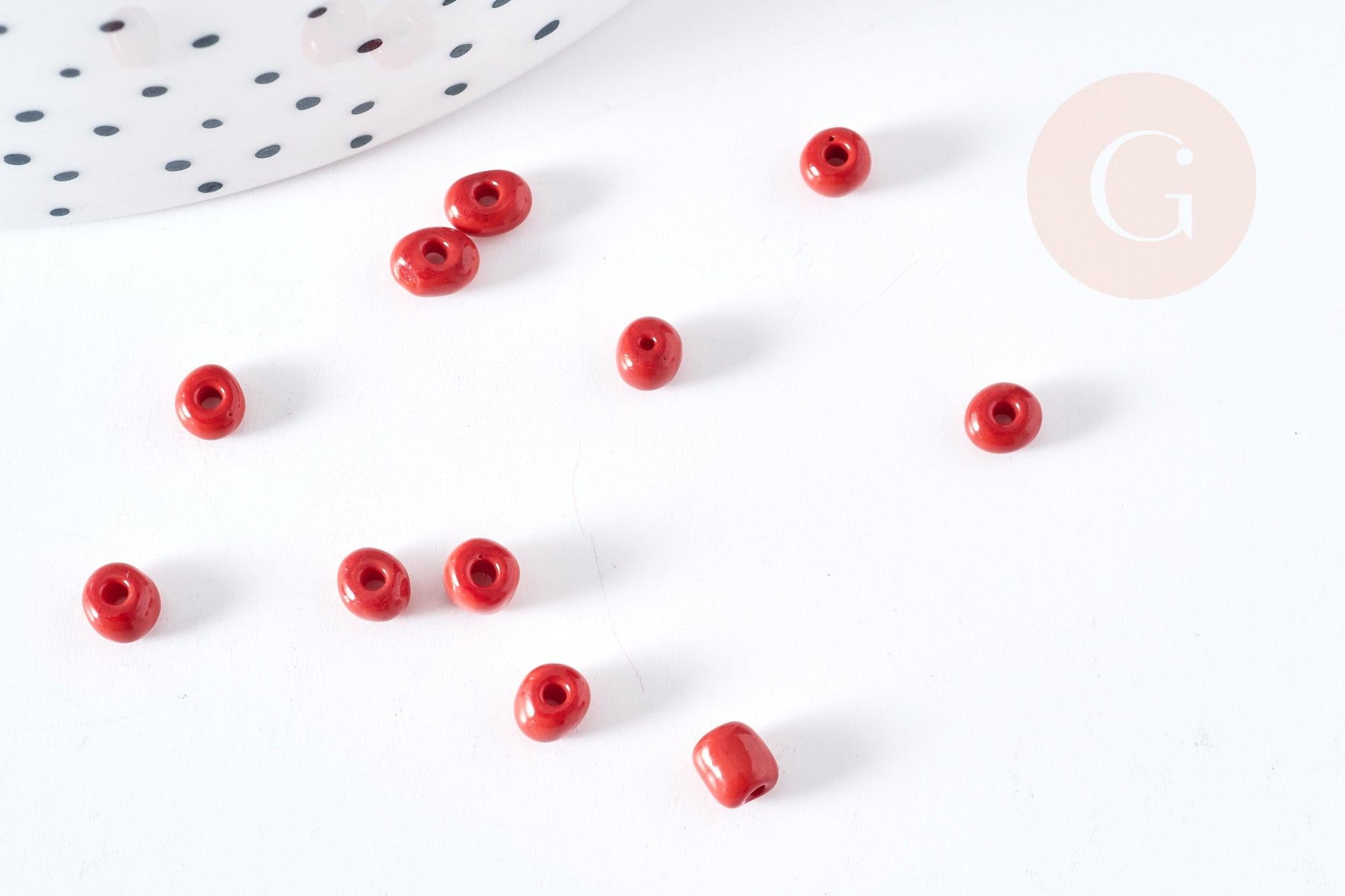 Grosses perles rocaille rouge 4mm, x 10Gr (G0184)
