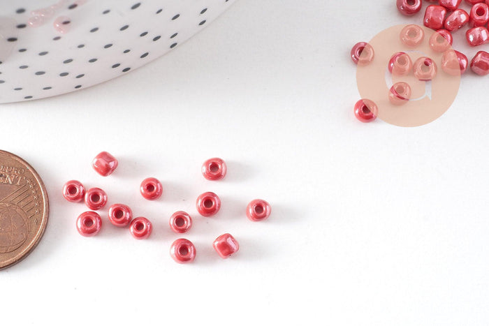 Grosses perles rocaille rouge nacré,fperles rocaille rouge opaque, diamètre 4mm x 10Gr (G3733)