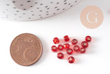 Grosses perles rocaille rouge transparente argent 4mm, x10gr (G3734)