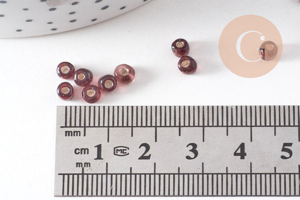 Grosses perles rocaille violet argent,perles rocaille, violet argent transparent,perle verre, 4mm, x10Gr (G3672)