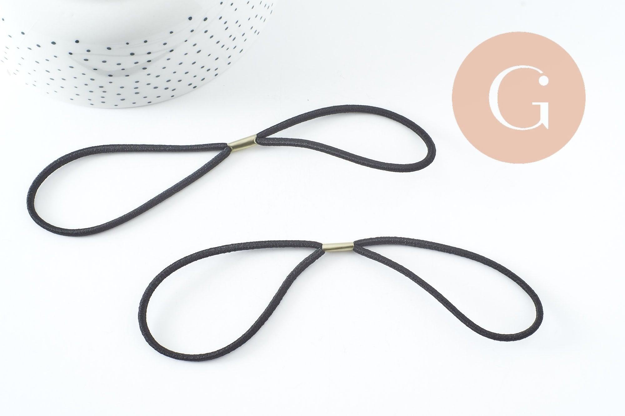 Headband cordon en élastique nylon noir 18cm, x2 (G0023)