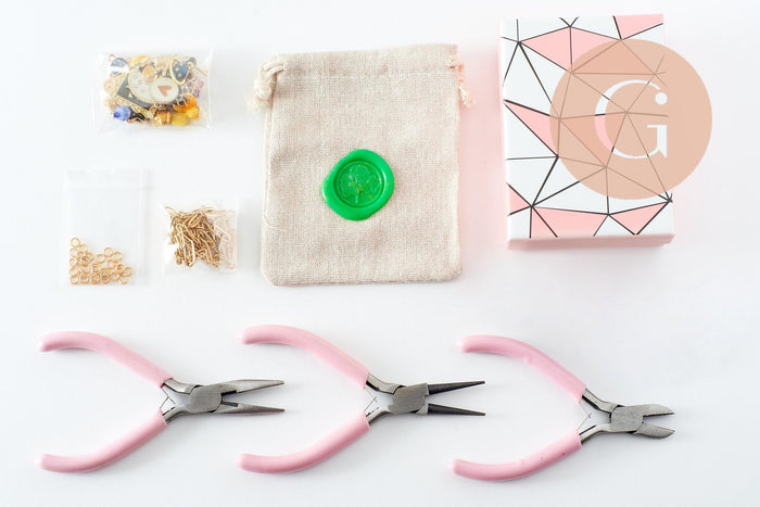 Kit Bracelet + Collier DIY – Thème Mystique / Océan / Fruits – Breloques + Chaîne Dorée – Idéal débutante & cadeau, x1 (G9554)