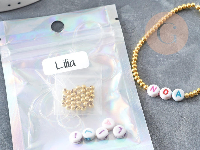Kit Bracelet d'amitié prénom personnalisé doré, Coffrets et kits création de bijoux fantaisie DIY, pochette 1 bracelet (G9024)