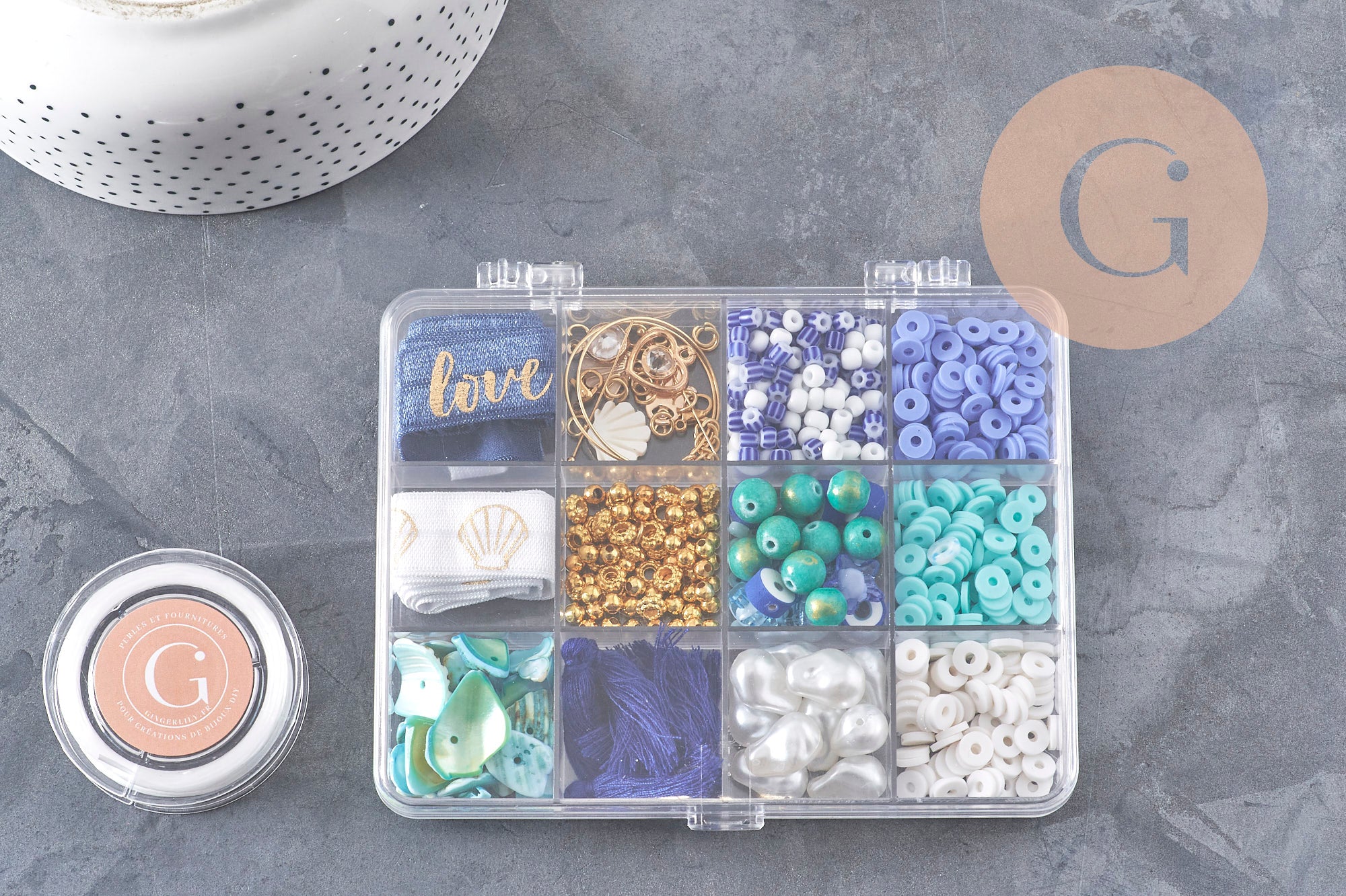 Kit Nacre & Coquillage bleu, Coffrets et kits de perles pour la création de bijoux fantaisie DIY, x1 (G11106)