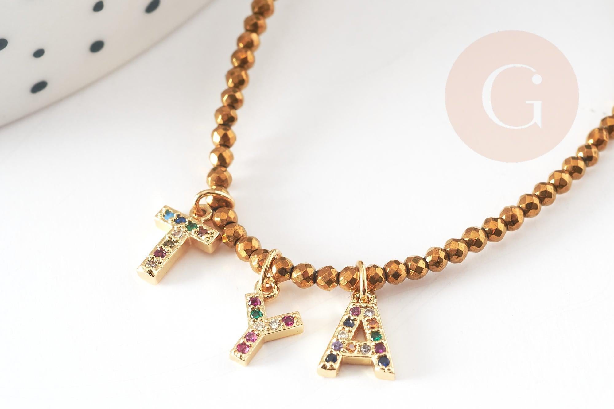 Kit bracelet Vecchio doré personnalisé lettres zircon, Coffrets et kits pour la création de bijoux fantaisie DIY, la pochette (G8748)