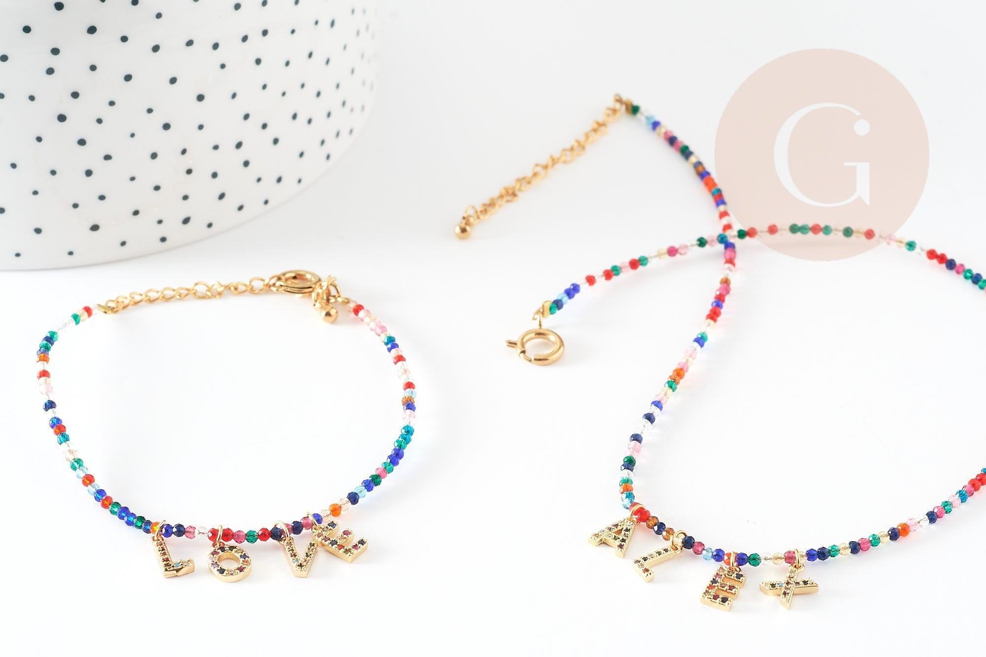 Kit bracelet Vecchio multicolore personnalisé lettres zircon, Coffrets et kits pour la création de bijoux fantaisie DIY, la pochette (G8747)