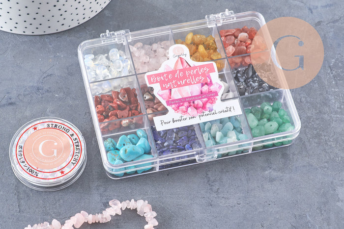 Kit mix de perles 12 couleurs pierre naturelles Lithothérapie x1 (G9707)