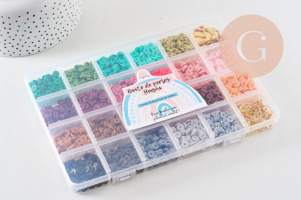 Kit mix de perles heishi vert caramel, Coffret et kit pour création de bijoux fantaisie, x1 (G9997)