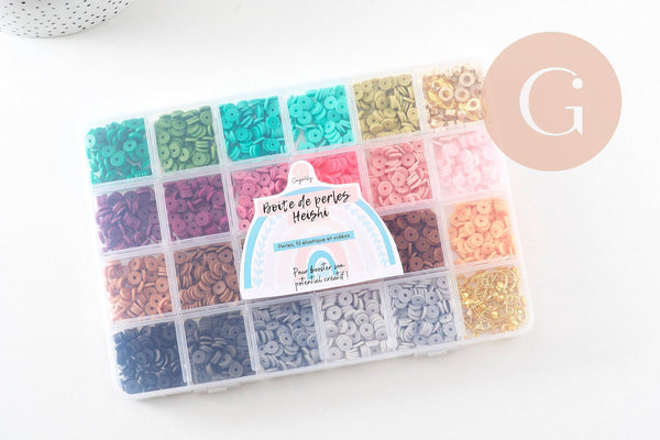 Kit mix de perles heishi vert caramel, Coffret et kit pour création de bijoux fantaisie, x1 (G9997)