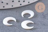 Lune nacre blanche naturelle,pendentif lune,coquillage blanc,corne percée,création bijoux,Pendentif nacre,13x12mm, les 2 (G3253)