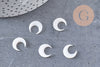 Lune nacre blanche naturelle,pendentif lune,coquillage blanc,corne percée,création bijoux,Pendentif nacre,13x12mm, les 2 (G3253)
