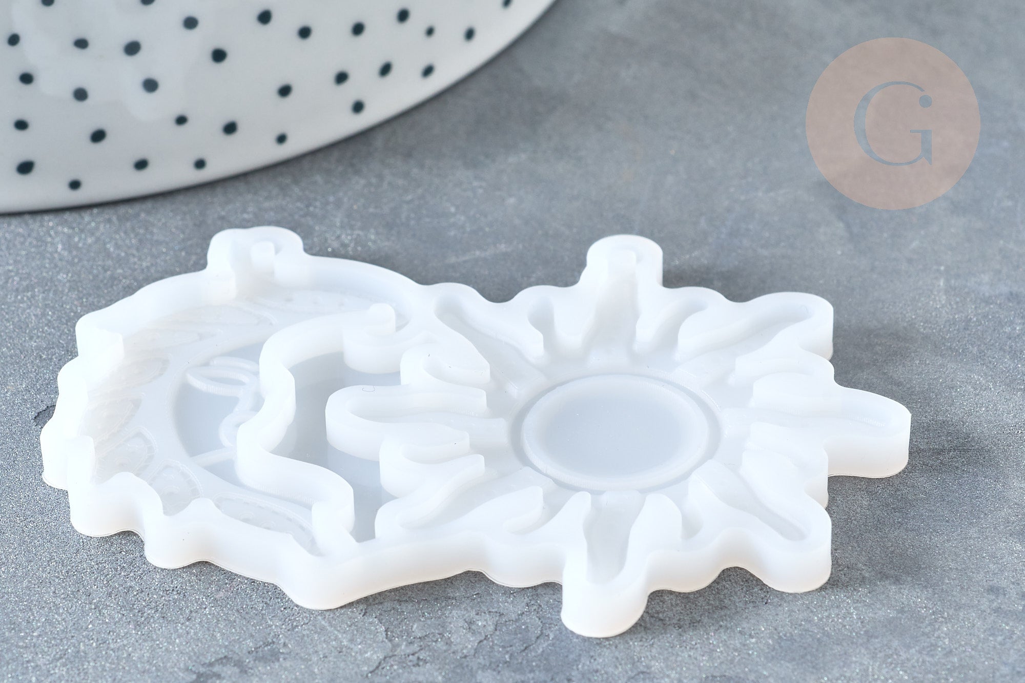 Moule en silicone Lune et Soleil 53x75mm, création de bijoux résine et jesmonite, x1 (G7785)