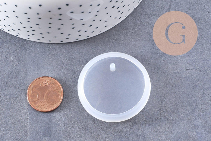 Moule en silicone rond pendentif 42mm, moule en silicone pour réaliser des bijoux avec inclusion en résine, x1 (G10165)