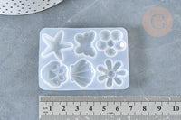 Moule pour fabrication bijoux formes fleurs coquillages résine 67x50x6mm, x1 (G7996)