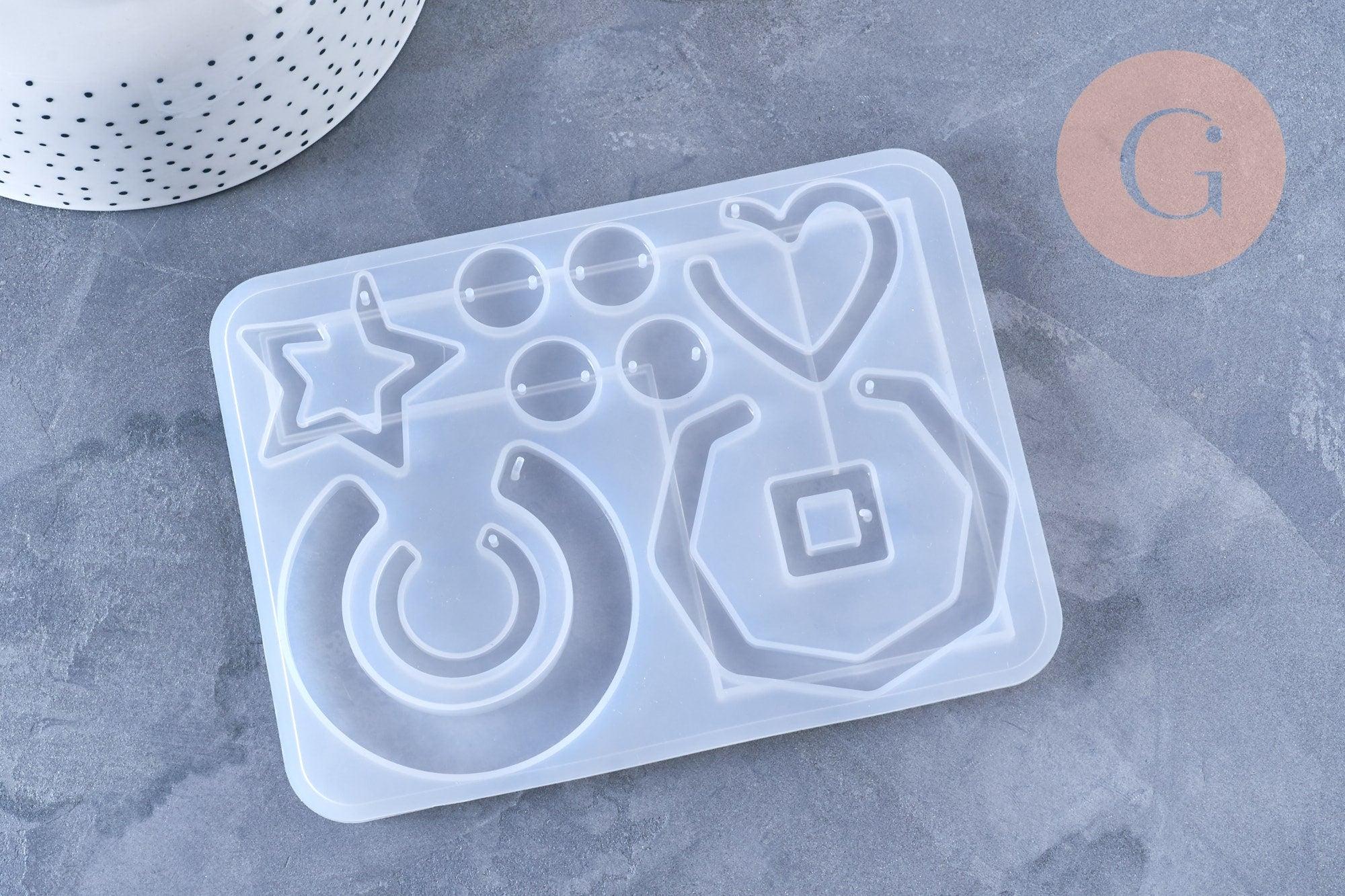 Moule pour fabrication boucles cercle hexagone coeur résine, moule en silicone pour réaliser des bijoux avec inclusion résine, x1 G5893
