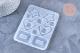 Moule pour fabrication boucles coeur étoile résine, un moule en silicone pour réaliser des bijoux avec inclusion en résine, x1 (G4579)