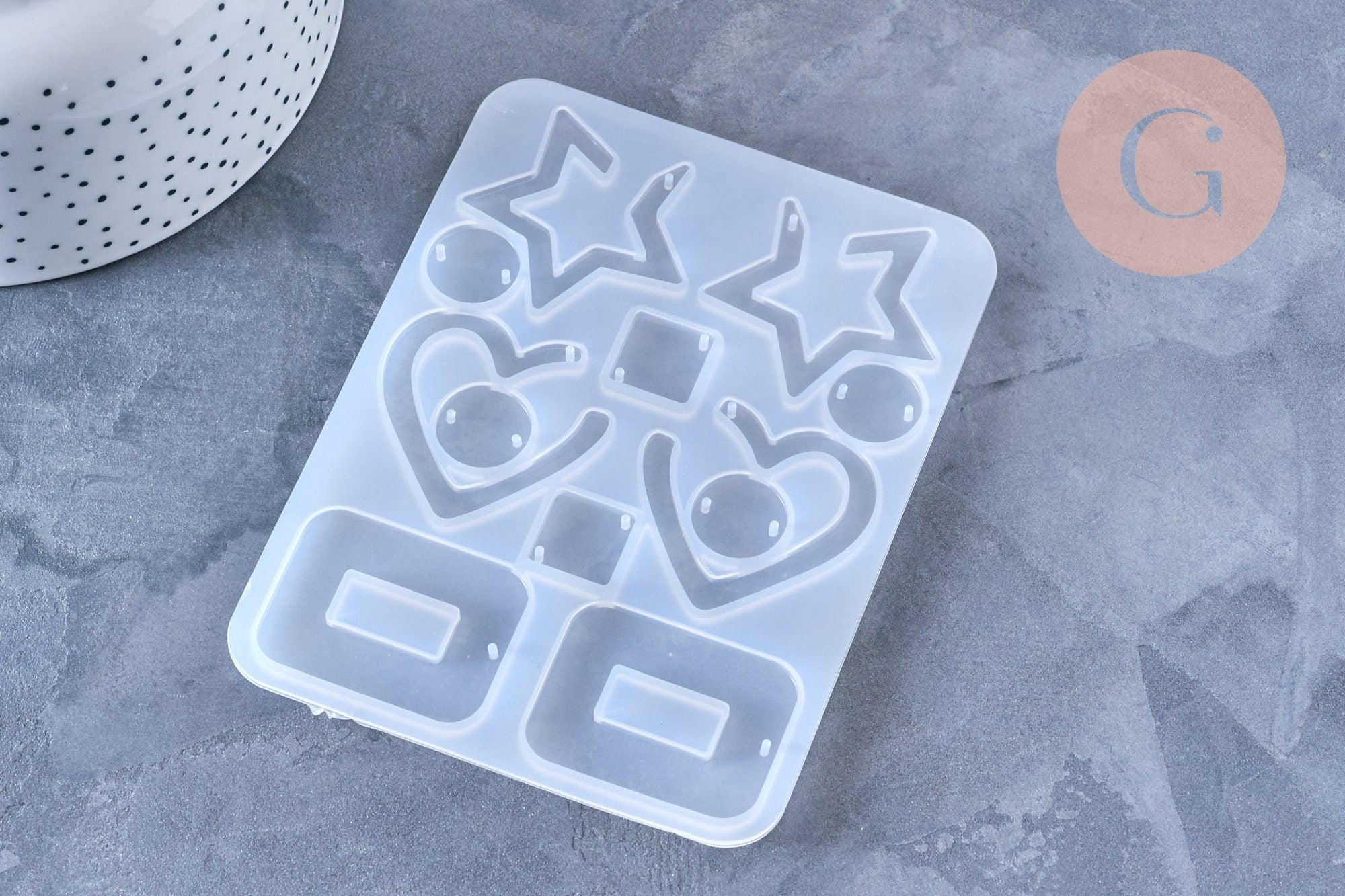 Moule pour fabrication boucles coeur étoile résine, un moule en silicone pour réaliser des bijoux avec inclusion en résine, x1 (G4579)