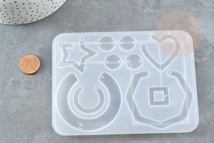 Moule pour fabrication boucles créoles résine 143x106mm, moule silicone pour réaliser des bijoux avec inclusion en résine, x1 G6302