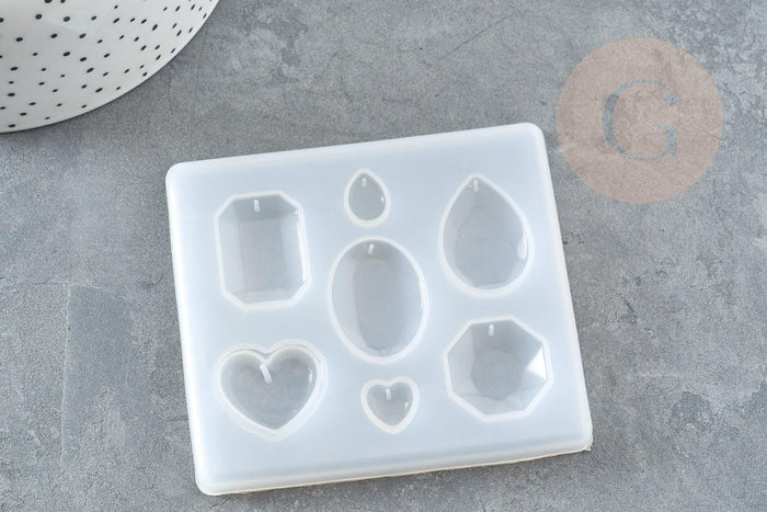 Moule pour fabrication de boucle pendentif résine pierre précieuse 70x78mm, moule silicone réalisation bijoux inclusion résine,x1 G4580