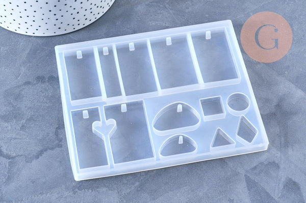 Moule pour fabrication pendentif rectangle résine, un moule en silicone pour réaliser des bijoux avec inclusion en résine, x1 (G4577)