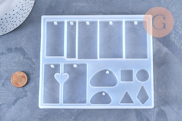 Moule pour fabrication pendentif rectangle résine, un moule en silicone pour réaliser des bijoux avec inclusion en résine, x1 (G4577)