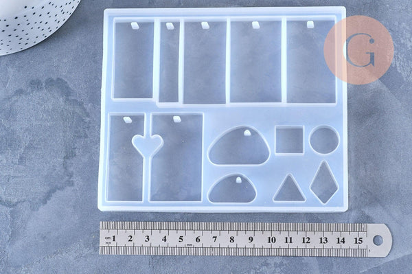 Moule pour fabrication pendentif rectangle résine, un moule en silicone pour réaliser des bijoux avec inclusion en résine, x1 (G4577)