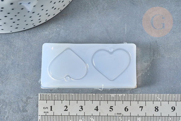 Moule silicone pendentif décoration forme cœur résine 63mm, x1 (G7990)