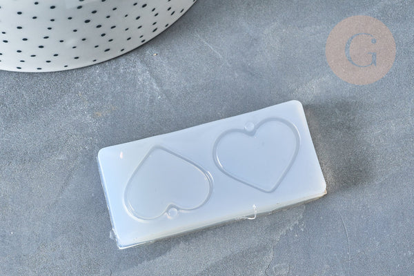 Moule silicone pendentif décoration forme cœur résine 63mm, x1 (G7990)